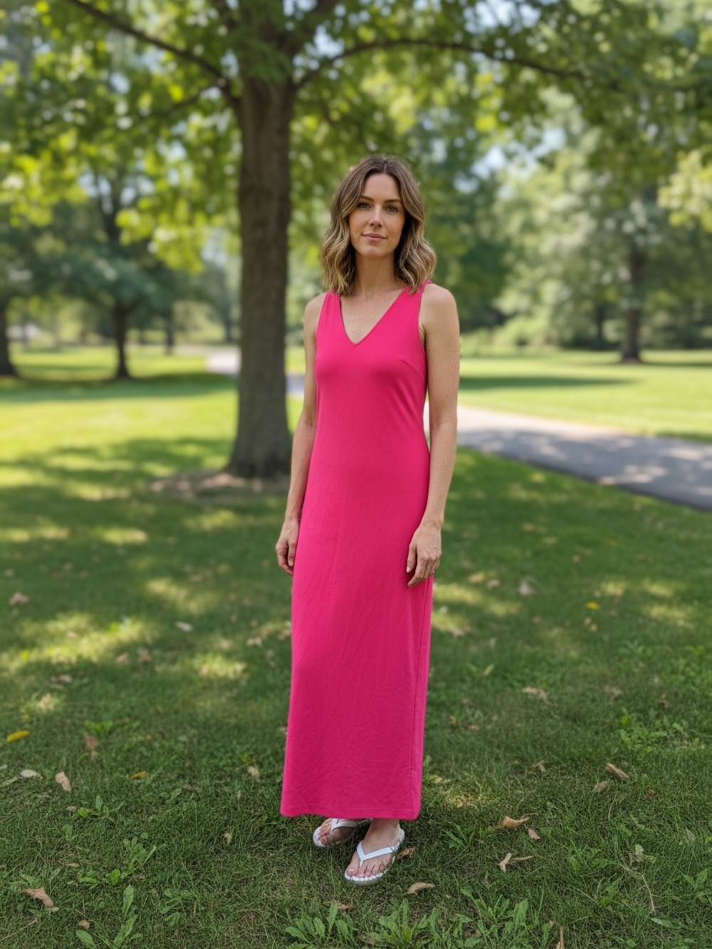 Boston Proper Hot Pink Sleeveless V-Neck Maxi Dress
